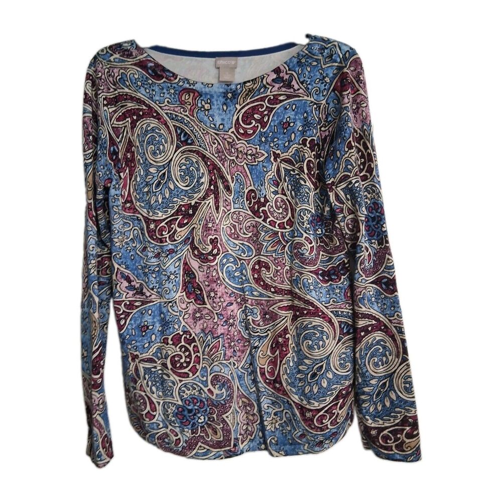 Women's Chico's Long Sleeve Paisley Tee Size 0 (4)